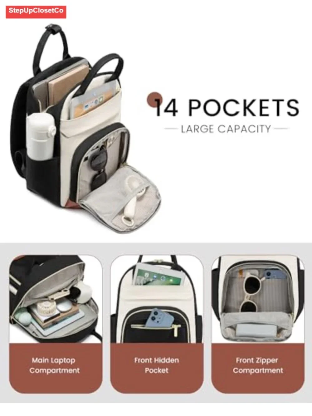 Women's Small Nylon Backpack Purse with Laptop Compartment, Waterproof Travel